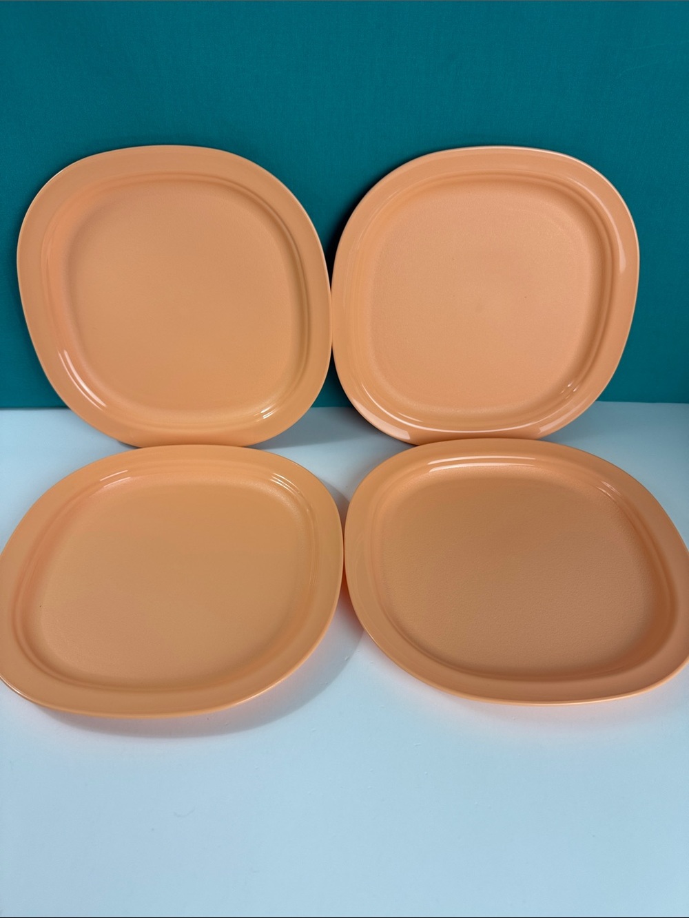 Tupperware Dessert Plates 7.5” Peach Orange Square Plates NEW Set Of 4